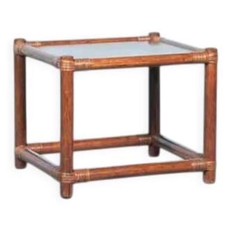 Vintage rattan coffee table from the 1960s, bohemian wicker side table.