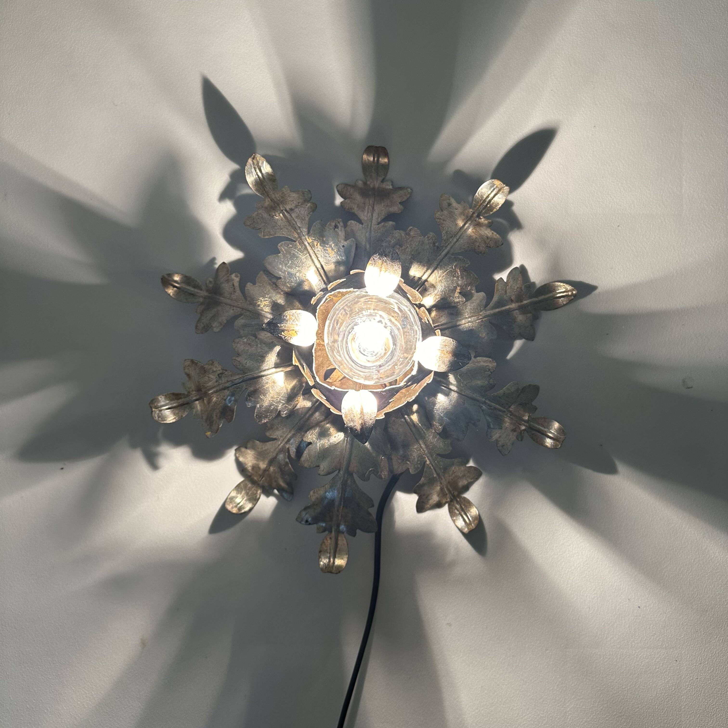 Hollywood regency leaf flower ceiling light flush mount , 1970s
