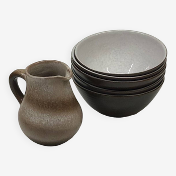 Maredsous ceramic pitcher and bowls
