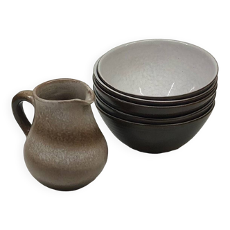 Maredsous ceramic pitcher and bowls