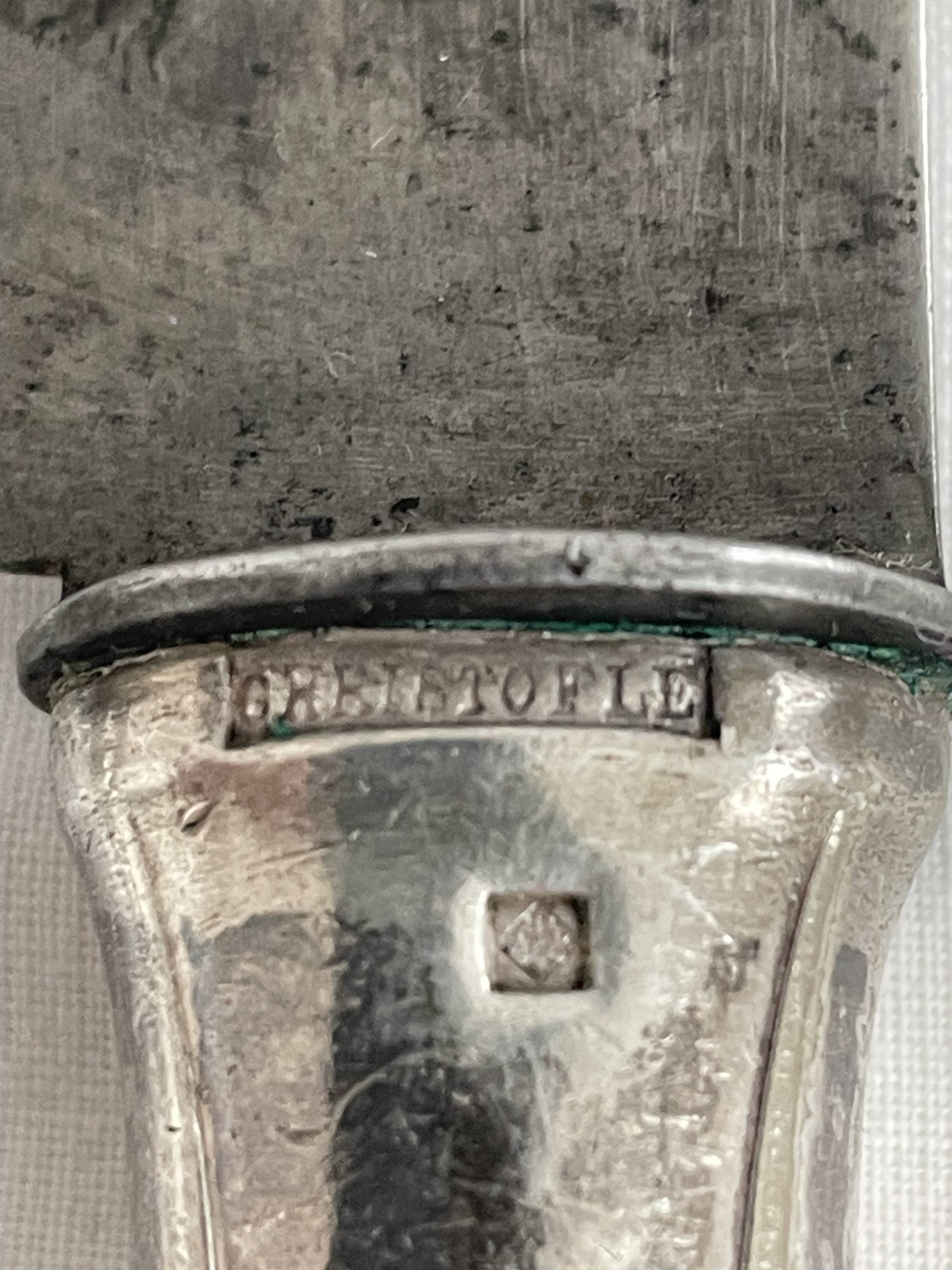 Knife set, Charles Christofle, silver plated metal, Art Nouveau, plant decoration, cheese, large