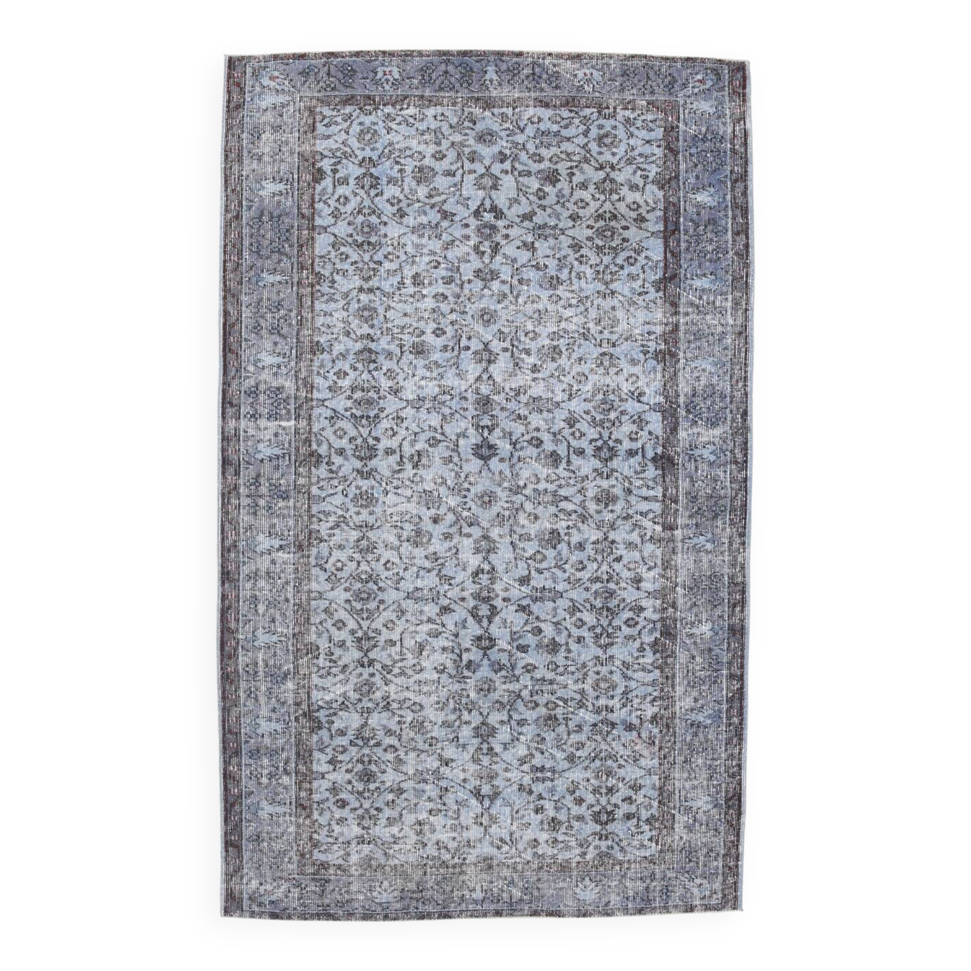 Turkish Rug All-Over Floral Pattern Light Blue Vintage Rug, 157x255Cm