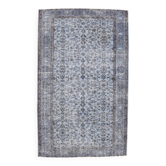 Turkish Rug All-Over Floral Pattern Light Blue Vintage Rug, 157x255Cm