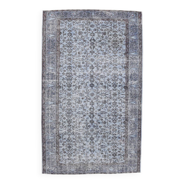 Turkish Rug All-Over Floral Pattern Light Blue Vintage Rug, 157x255Cm