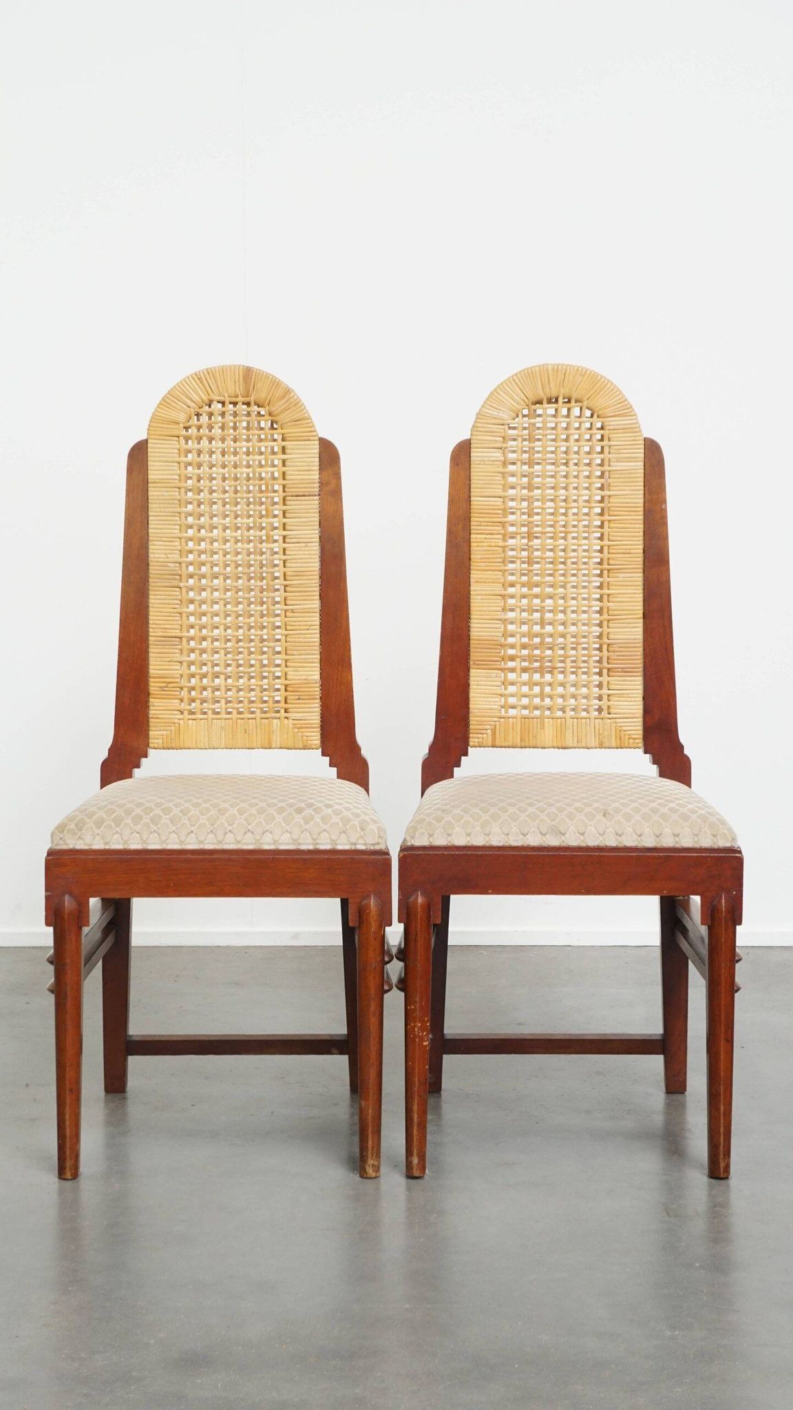 Set of two Art Deco design dining chairs with a wooden frame