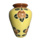 Ancient Ceramic Vase Enamelled Drawing Flowers Years 50 Vintage