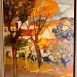 Village au soleil - huile sur toile - eliane thiollier