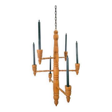 Chandelier en bois en forme de bobine tordue brutaliste, années 1960