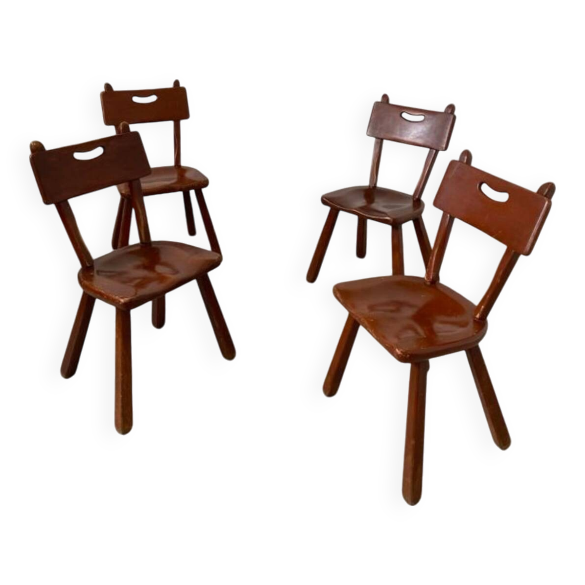 Set of 4 Imperial Loyalist brutalist wooden chairs, vintage 60s design