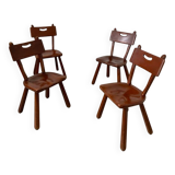 Set of 4 Imperial Loyalist brutalist wooden chairs, vintage 60s design