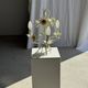 Small vintage cream metal flower chandelier with orange flowers and 3 arms.