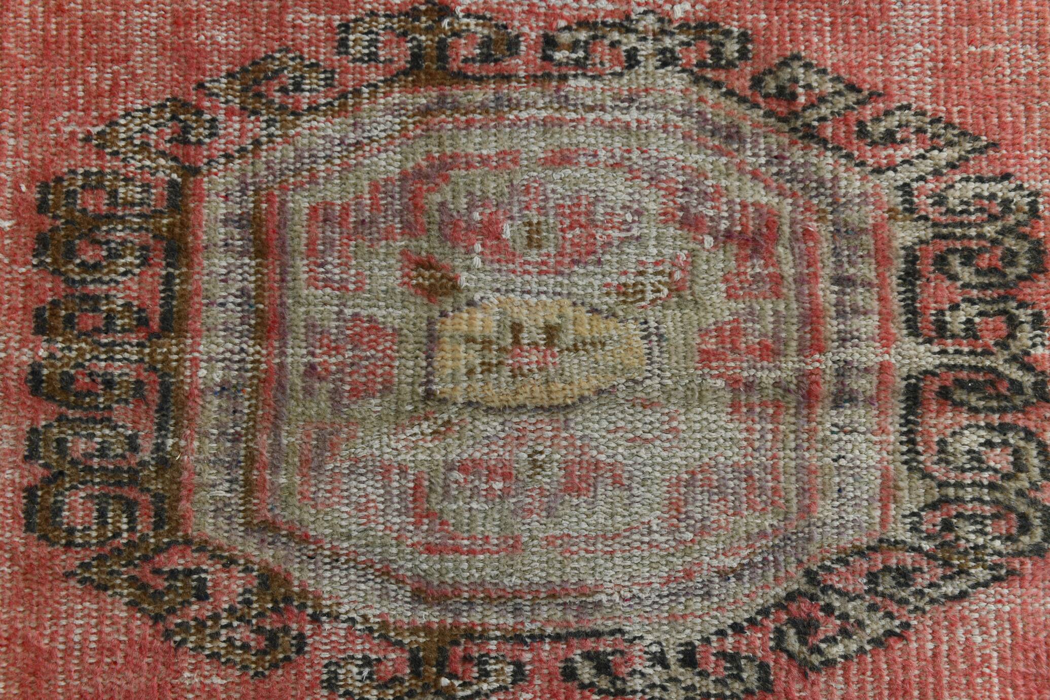 Pale Read Classic Turkish Vintage Runner Rug, 72x337Cm