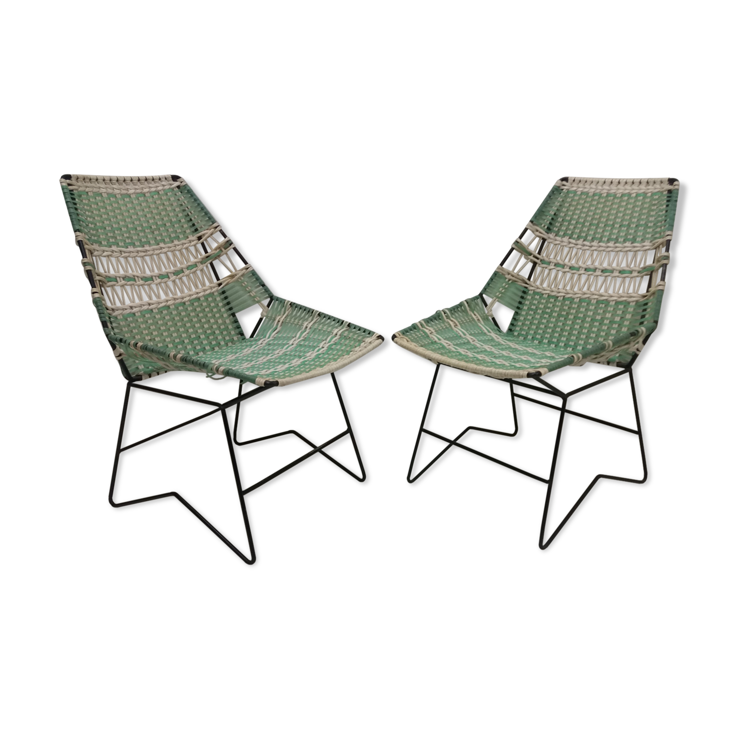 1960 Pair of braided armchairs + Vertex table, Czechoslovakia