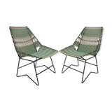Paire de fauteuils tressés avec table Vertex  Tchécoslovaquie 1960