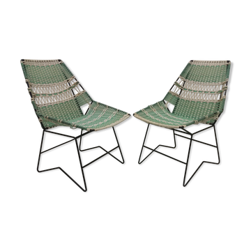 1960 Pair of braided armchairs + Vertex table, Czechoslovakia
