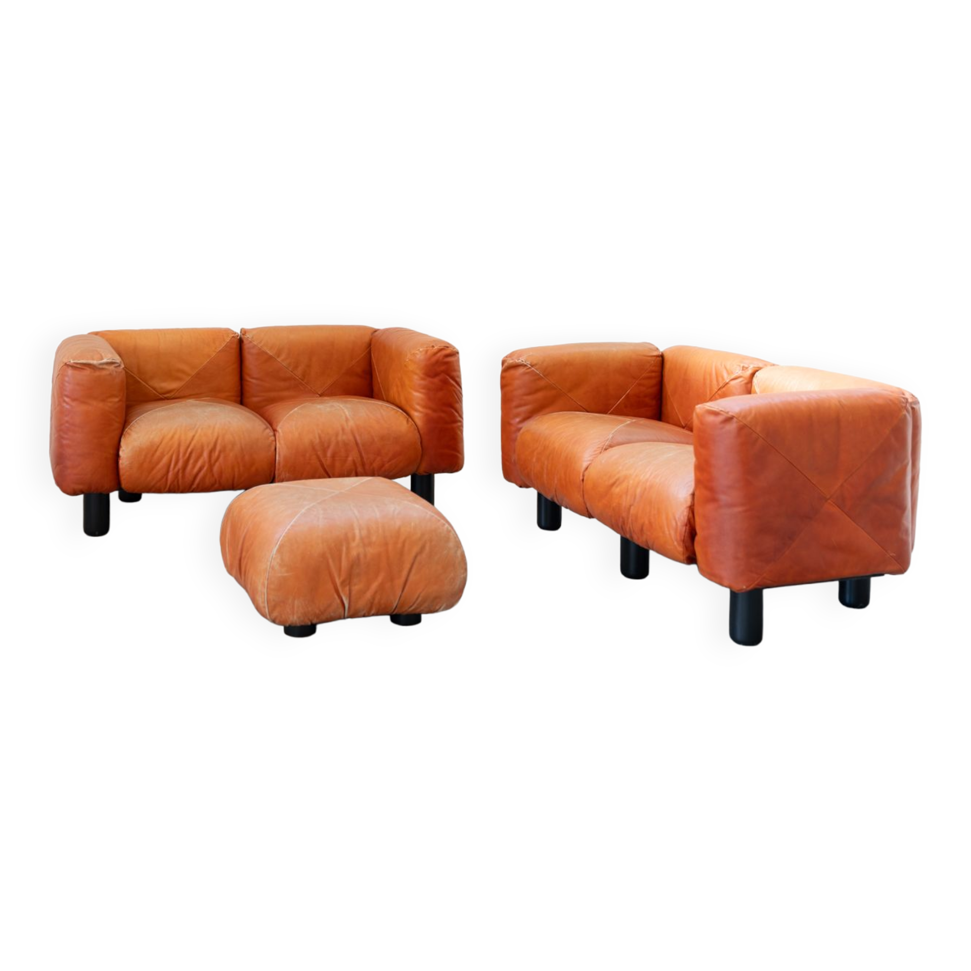 Canapés et poufs en cuir prange par Mario Marenco pour Arflex, 1970