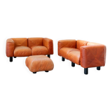 Canapés et poufs en cuir prange par Mario Marenco pour Arflex, 1970