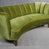 Danish curved velvet banana sofa, 1950