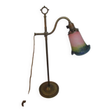 Antique brass and glass paste tulip lamp "Le verre Français"