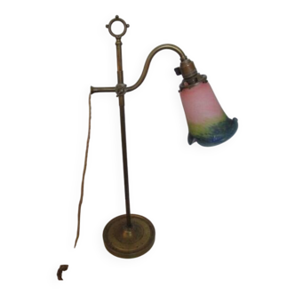 Lampe ancienne laiton et tulipe  pate de verre  " Le verre Français "