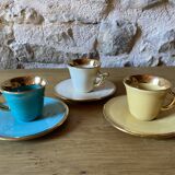 3 espresso cups and their saucers, Limoges porcelain, Magdalithe model, 1950s