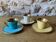 3 espresso cups and their saucers, Limoges porcelain, Magdalithe model, 1950s