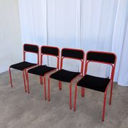Set of 4 1970s Red & Black Metal Chair: Space Age Stackable Dining Chair