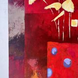 Golden flowers in a polka dot vase