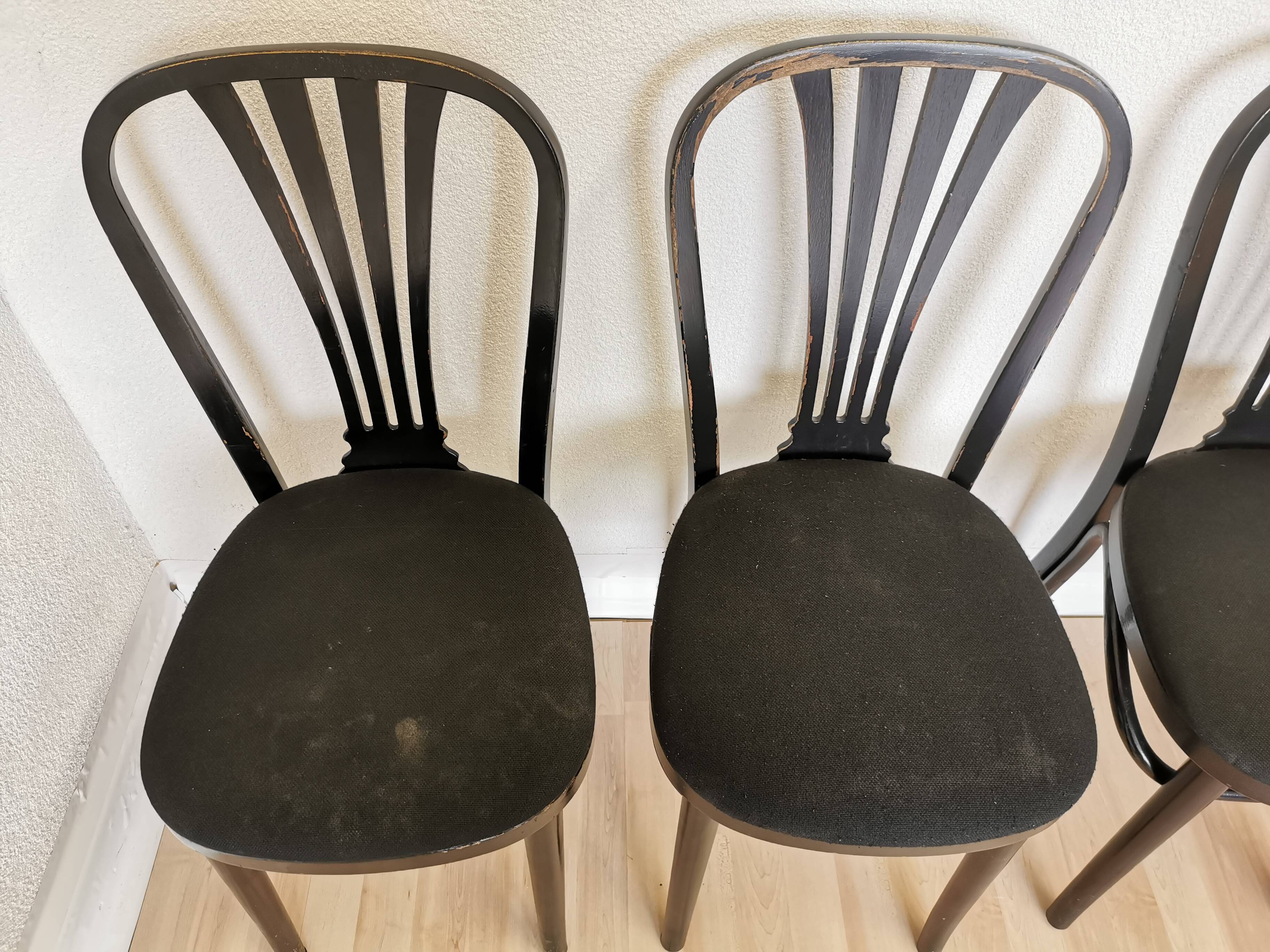 Set of 4 Vintage Black Wooden Dining Chairs: STOL Kamnik, 70s, Yugoslavia