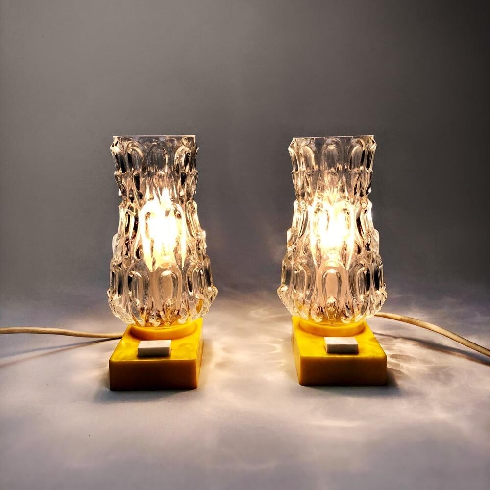 Pair of bedside lamps moulded glass and plastic from the sixties