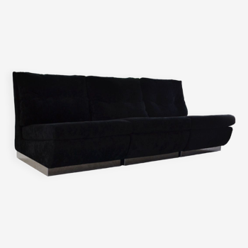 Modular sofa in black velvet 1970