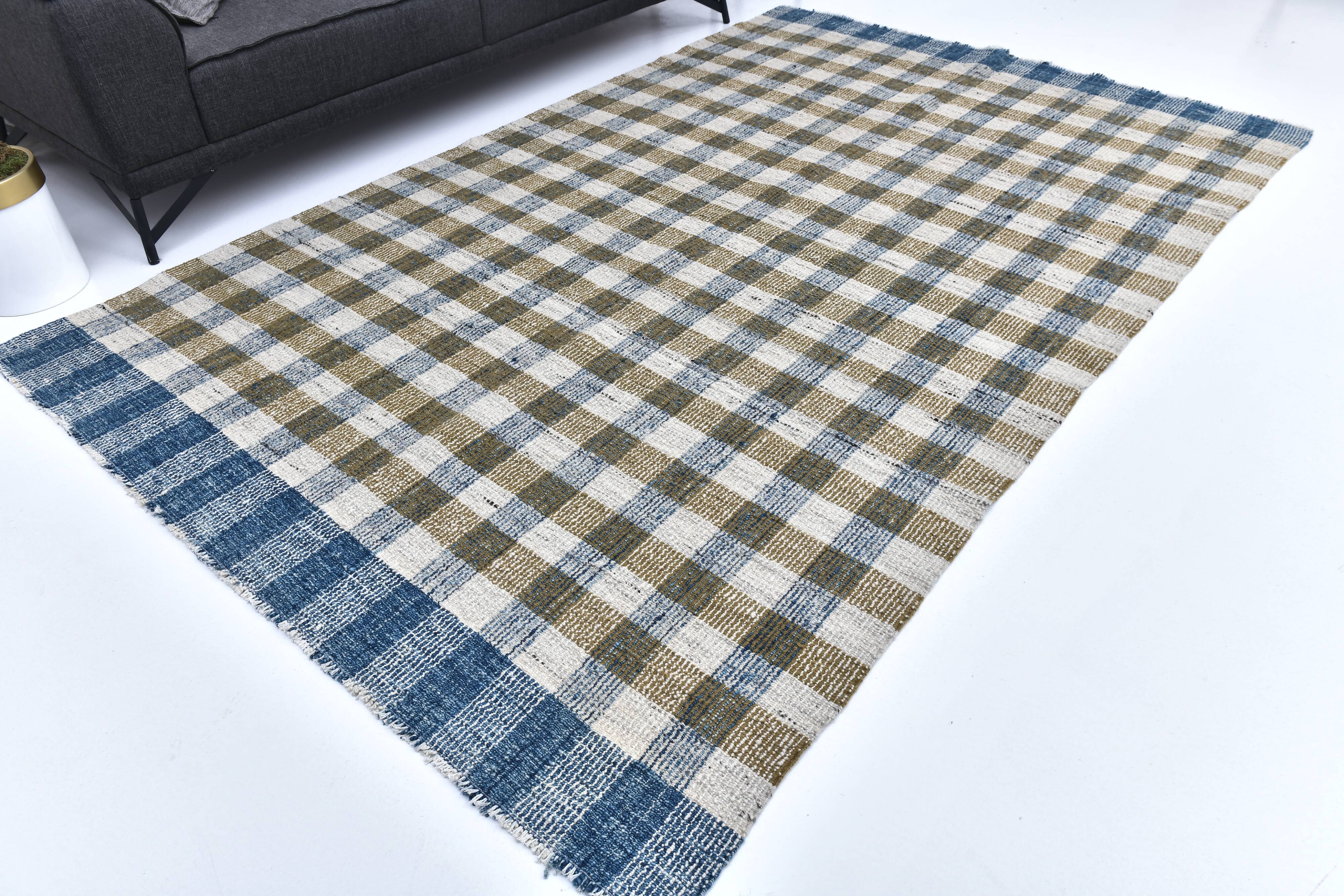 scandinavian kilim 290x190 cm , blue beige and  mustard colour.