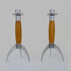 Paire d'anciens bougeoirs fusée design post moderniste en bois et inox. année 70 80