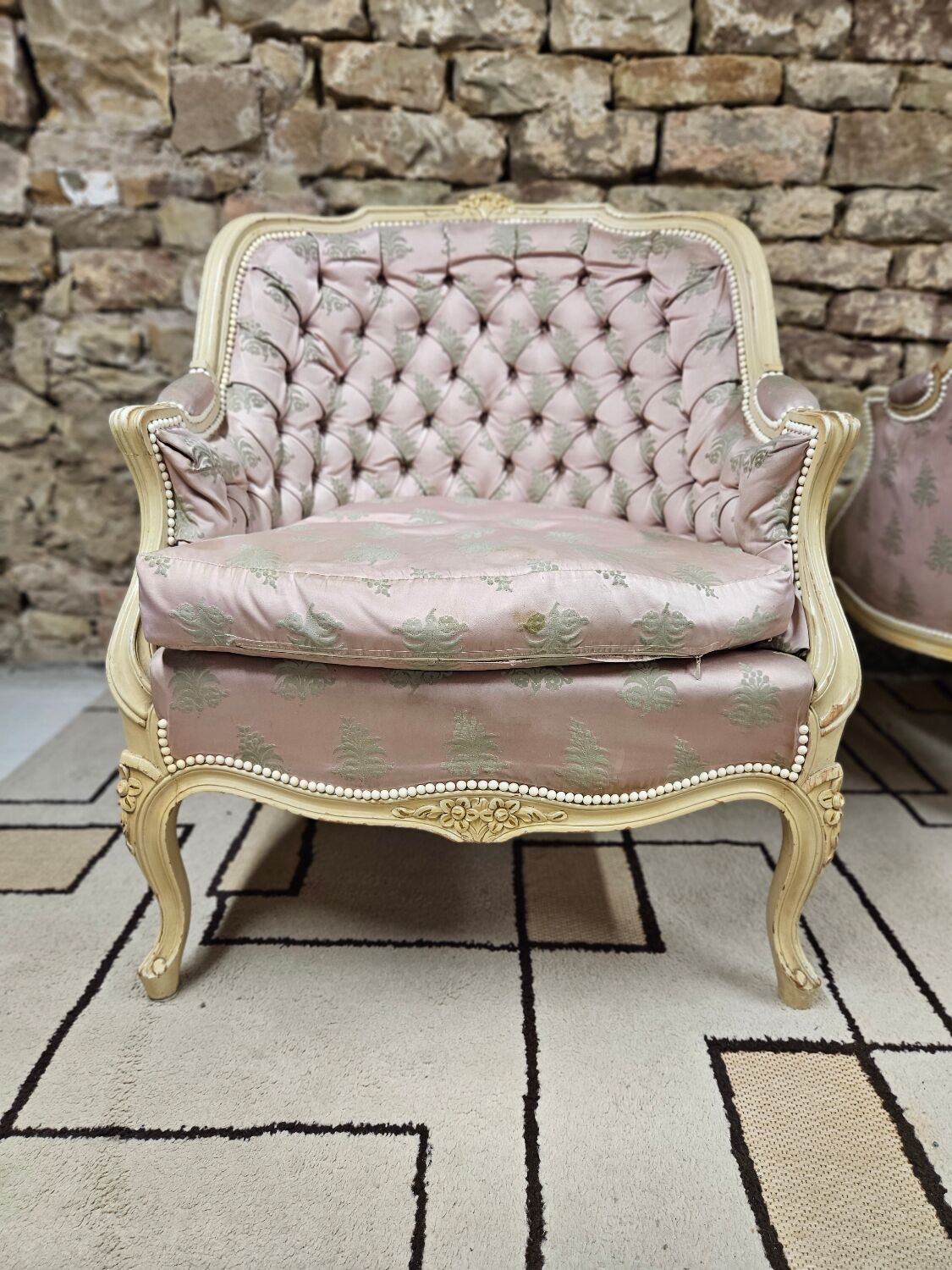 Pair of 1960s silk bergère armchairs