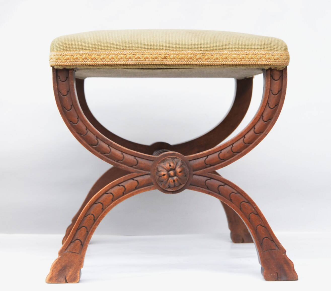 Curule Stool Empire  with Needlepoint
