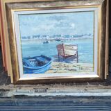 Tableau marine Bretonne dans le port de Guilvinec en 2002 par Antoine Stanisiere
