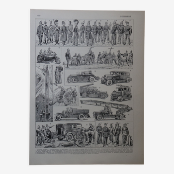 Original lithograph on firefighters
