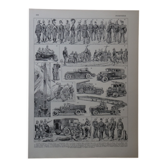 Lithographie originale sur les pompiers