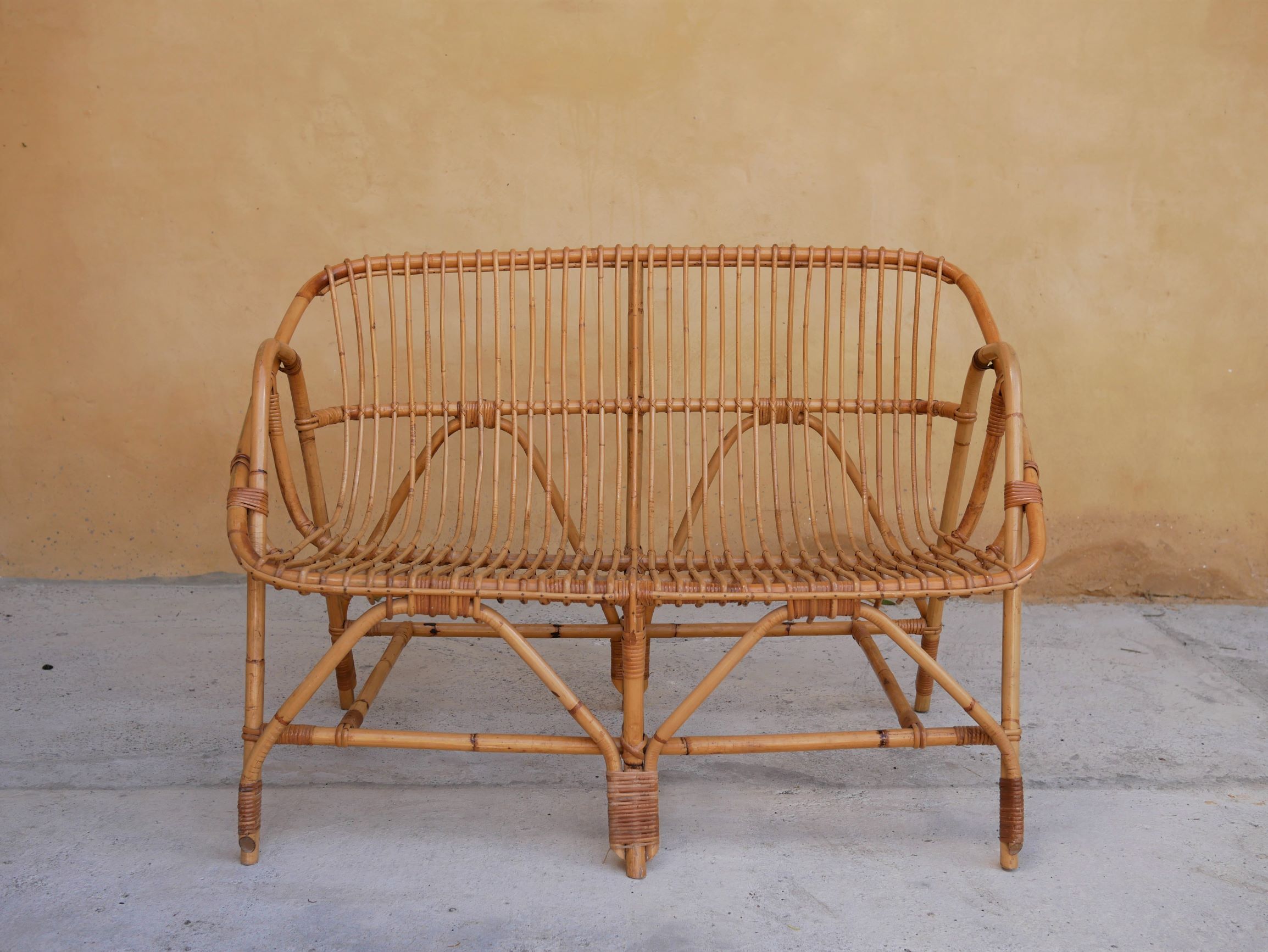Vintage rattan bench