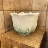 Cache pot en forme de tulipe/chou céramique Italy blanc vert vintage