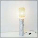 Vintage marble table lamp with new raffia shade.