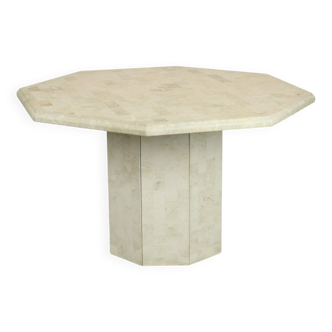 Vintage Octagonal Dining Table Travertine Natural Stone Italy 70s