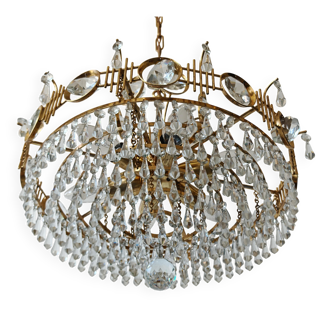 Crystal brass chandelier with 7 levels, attributed to Palwa, 1970s.