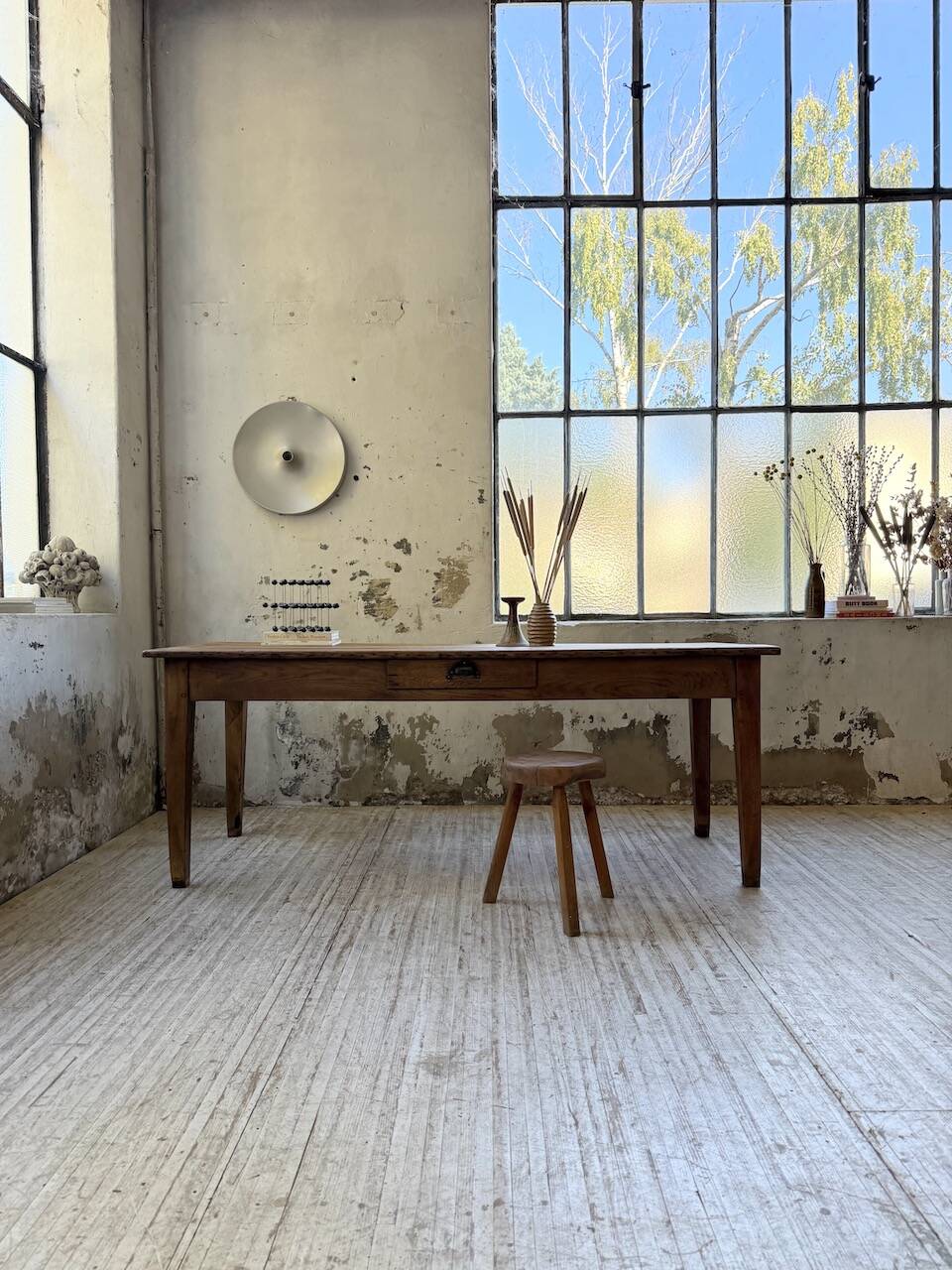Pine and oak + walnut farmhouse table 1950
