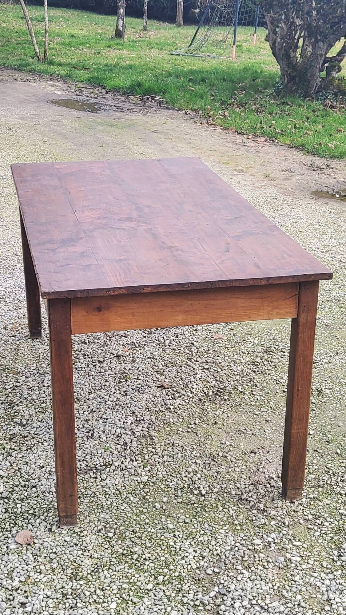 Farm table in oak and white wood 160cm 1 drawer t 20th century