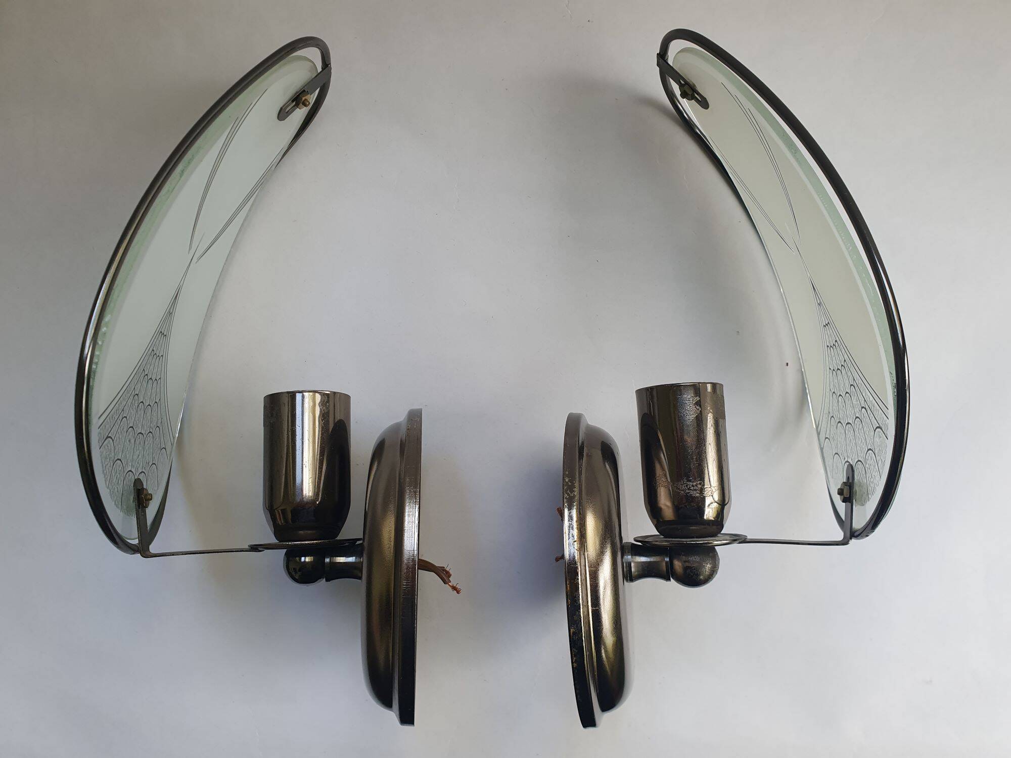 Pair of vintage art deco style glass wall sconces