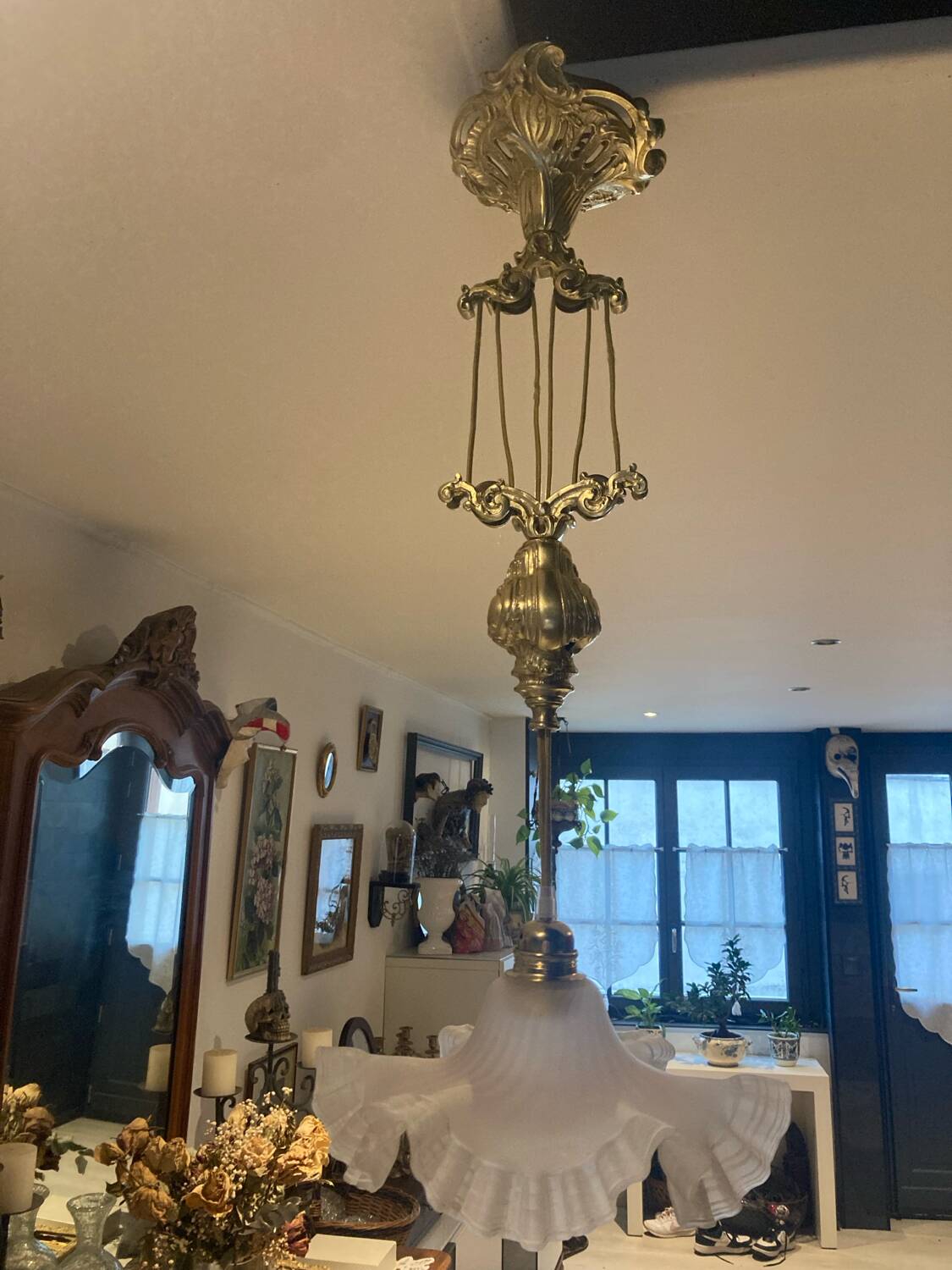 Lustre monte et baisse bronze ancien