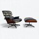 Fauteuil et repose-pieds Herman Miller Original Eames, noir et cerisier