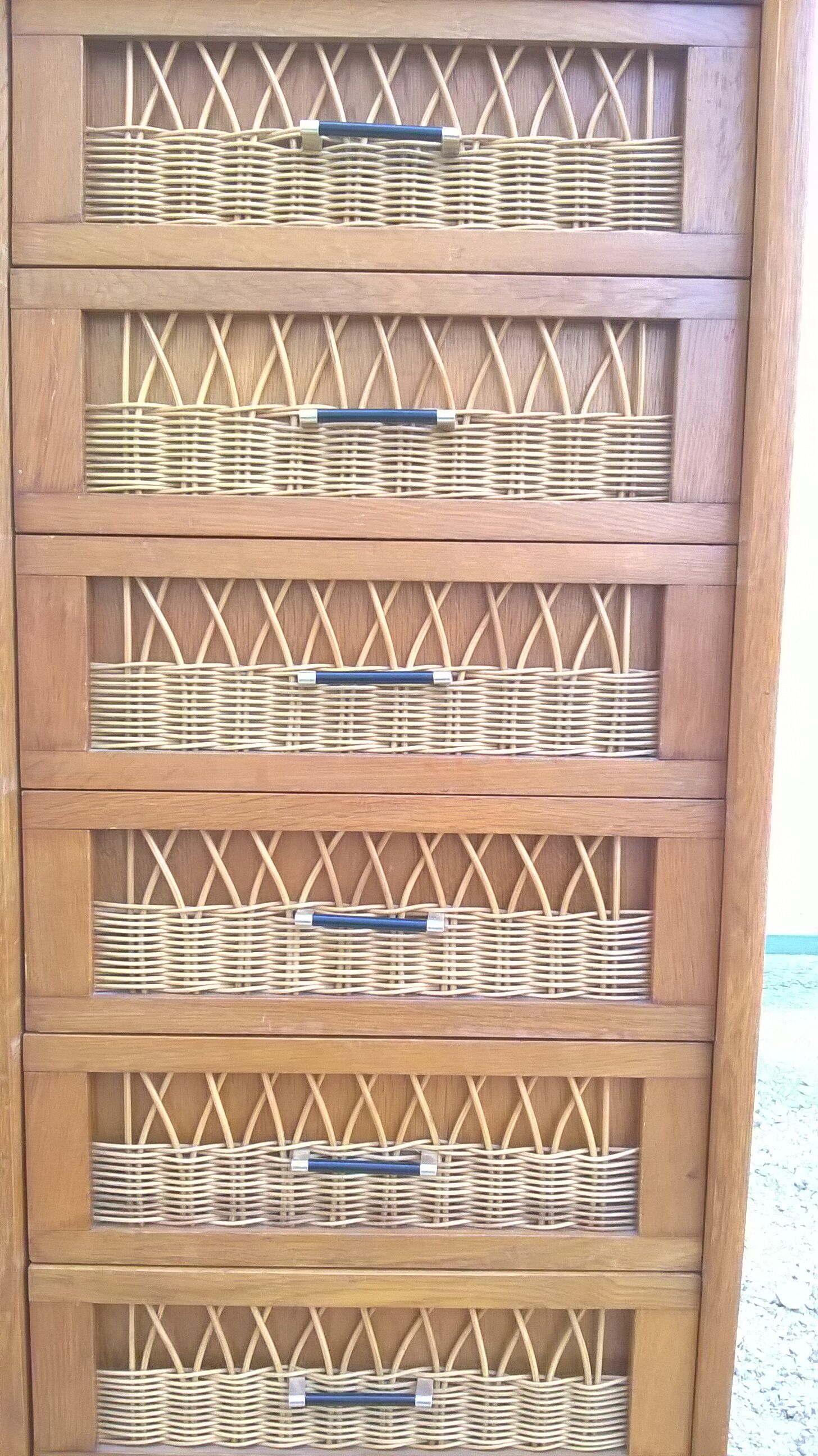 Commode haute rotin années 60