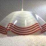 Vintage suspension in white opaline and red border, corolla shape / French vintage